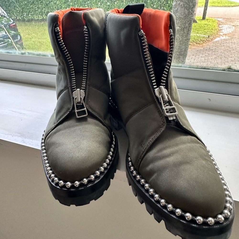 ALEXANDER WANG NYLON COOPER BOOTS 38.5 -ARMY GREEN- WORN ONCE GREAT CONDITION - Picture 8 of 8